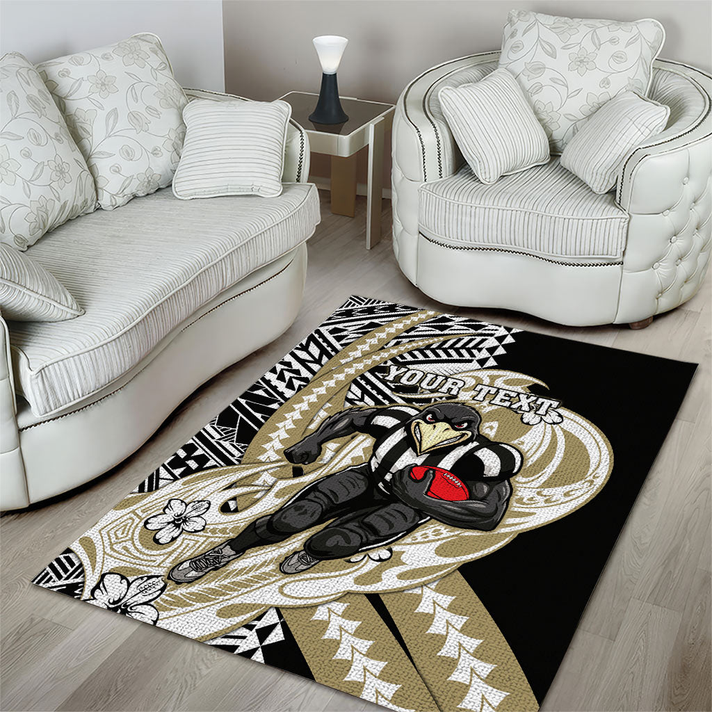 Personalized Collingwood Magpies Area Rug Polynesian Tribal Magpie Mascot With Hibiscus Floral Art