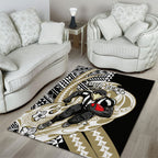Personalized Collingwood Magpies Area Rug Polynesian Tribal Magpie Mascot With Hibiscus Floral Art