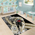 Personalized Collingwood Magpies Area Rug Polynesian Tribal Magpie Mascot With Hibiscus Floral Art