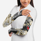 Personalized Collingwood Magpies Arm Sleeves Polynesian Tribal Magpie Mascot With Hibiscus Floral Art