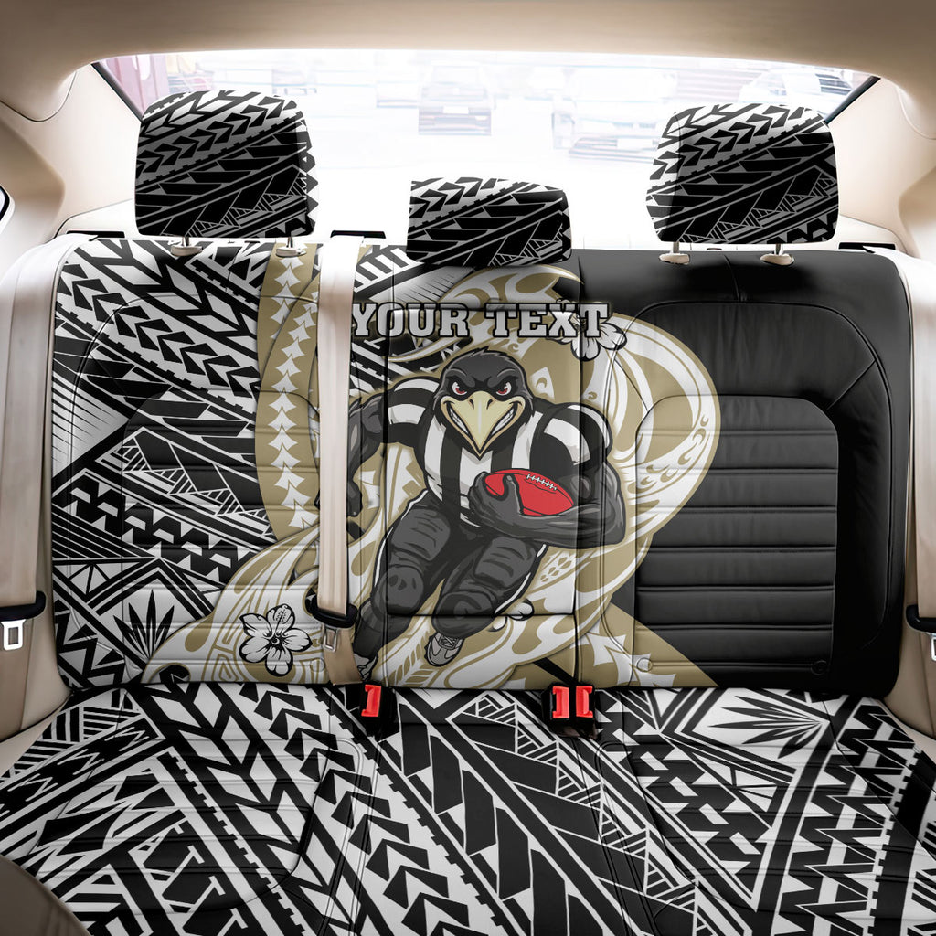 Personalized Collingwood Magpies Back Car Seat Cover Polynesian Tribal Magpie Mascot With Hibiscus Floral Art