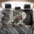 Personalized Collingwood Magpies Back Car Seat Cover Polynesian Tribal Magpie Mascot With Hibiscus Floral Art