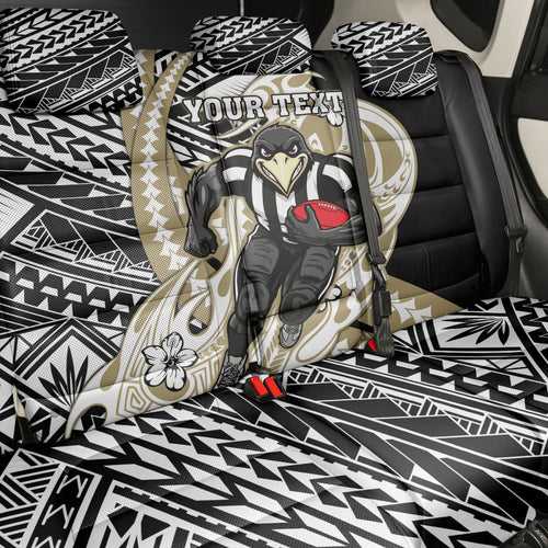 Personalized Collingwood Magpies Back Car Seat Cover Polynesian Tribal Magpie Mascot With Hibiscus Floral Art