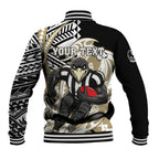 Personalized Collingwood Magpies Baseball Jacket Polynesian Tribal Magpie Mascot With Hibiscus Floral Art