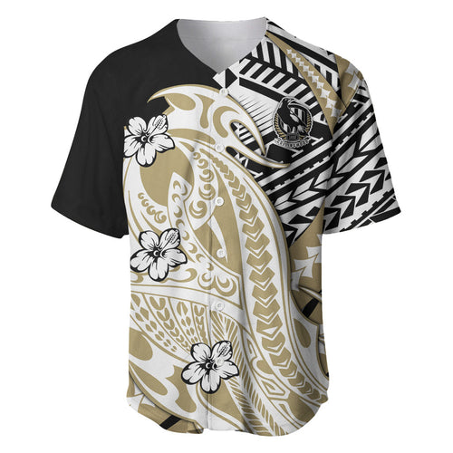 Personalized Collingwood Magpies Baseball Jersey Polynesian Tribal Magpie Mascot With Hibiscus Floral Art