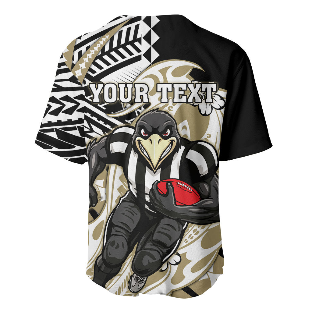 Personalized Collingwood Magpies Baseball Jersey Polynesian Tribal Magpie Mascot With Hibiscus Floral Art