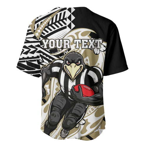 Personalized Collingwood Magpies Baseball Jersey Polynesian Tribal Magpie Mascot With Hibiscus Floral Art