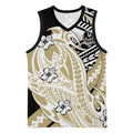 Personalized Collingwood Magpies Basketball Jersey Polynesian Tribal Magpie Mascot With Hibiscus Floral Art