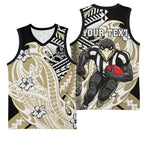 Personalized Collingwood Magpies Basketball Jersey Polynesian Tribal Magpie Mascot With Hibiscus Floral Art