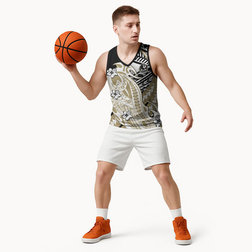 Personalized Collingwood Magpies Basketball Jersey Polynesian Tribal Magpie Mascot With Hibiscus Floral Art