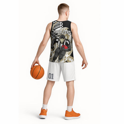 Personalized Collingwood Magpies Basketball Jersey Polynesian Tribal Magpie Mascot With Hibiscus Floral Art