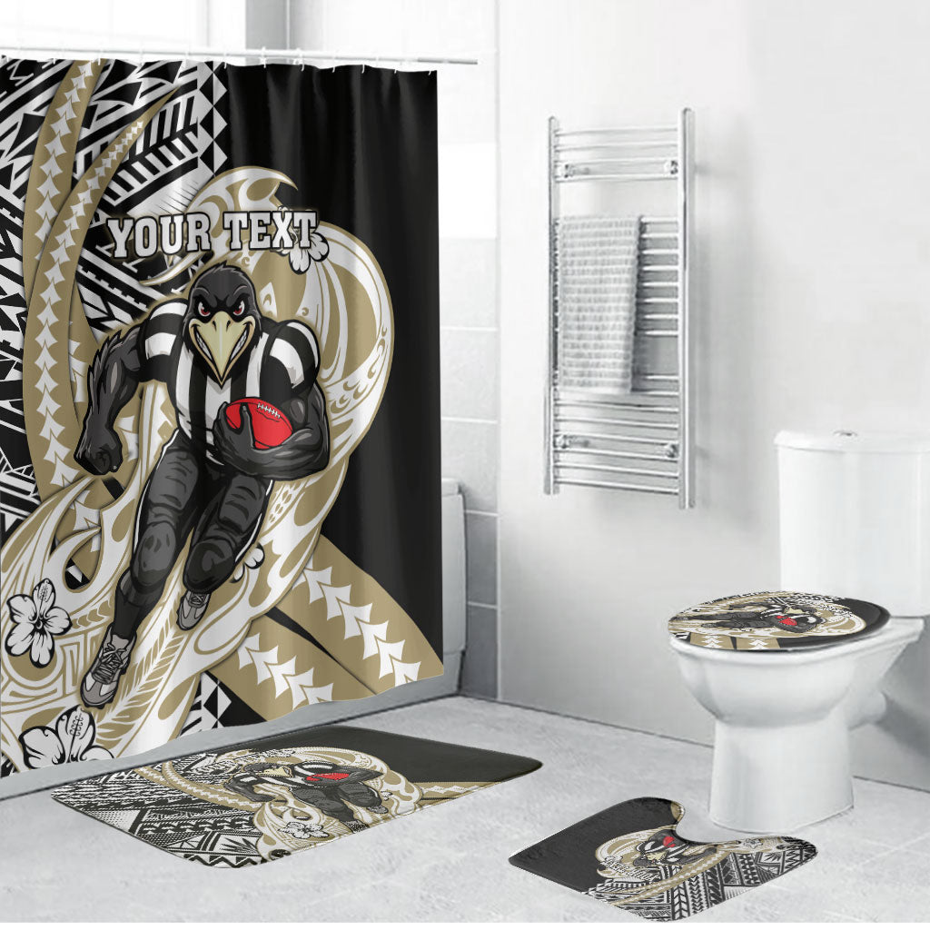 Personalized Collingwood Magpies Bathroom Set Polynesian Tribal Magpie Mascot With Hibiscus Floral Art