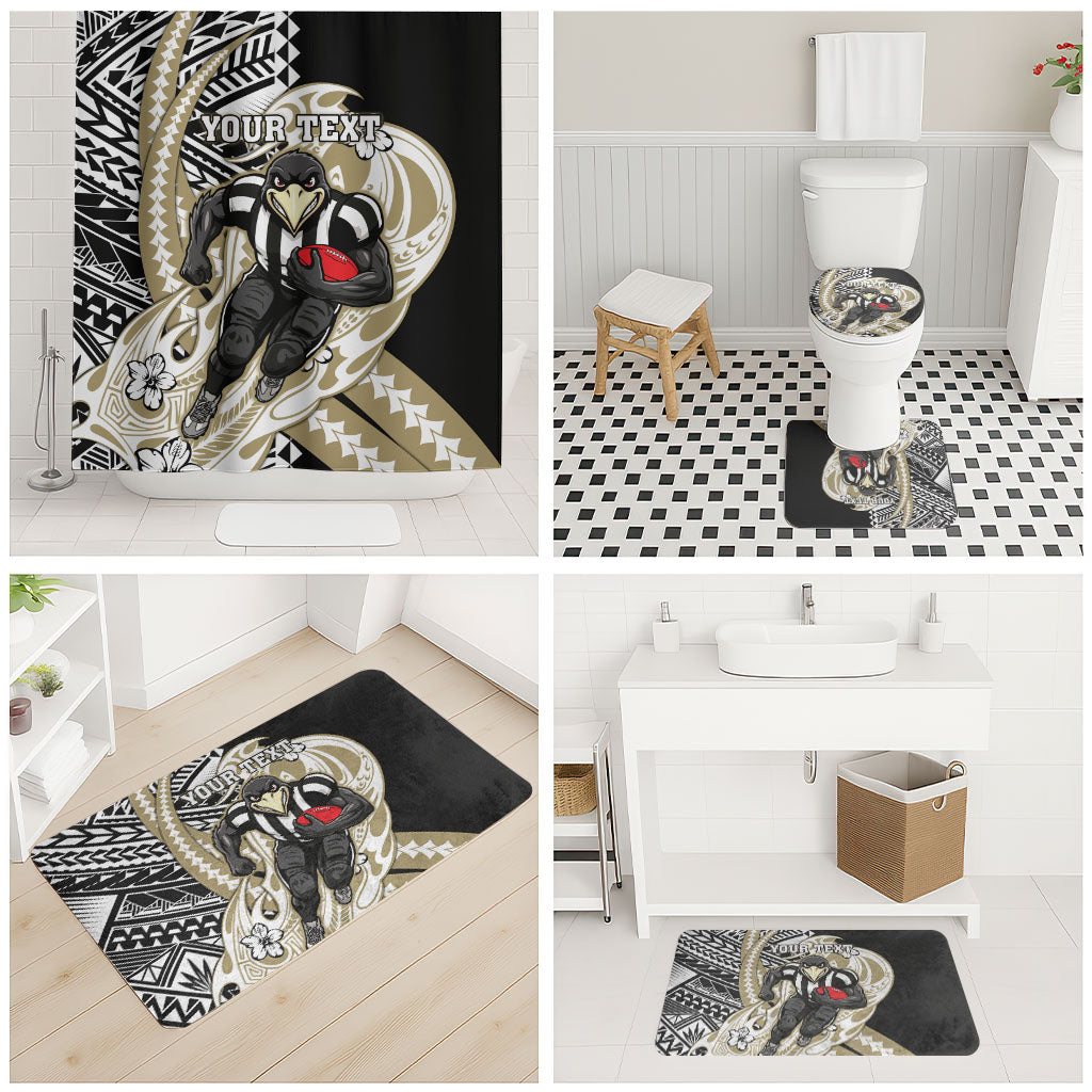 Personalized Collingwood Magpies Bathroom Set Polynesian Tribal Magpie Mascot With Hibiscus Floral Art