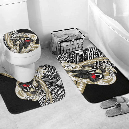 Personalized Collingwood Magpies Bathroom Set Polynesian Tribal Magpie Mascot With Hibiscus Floral Art