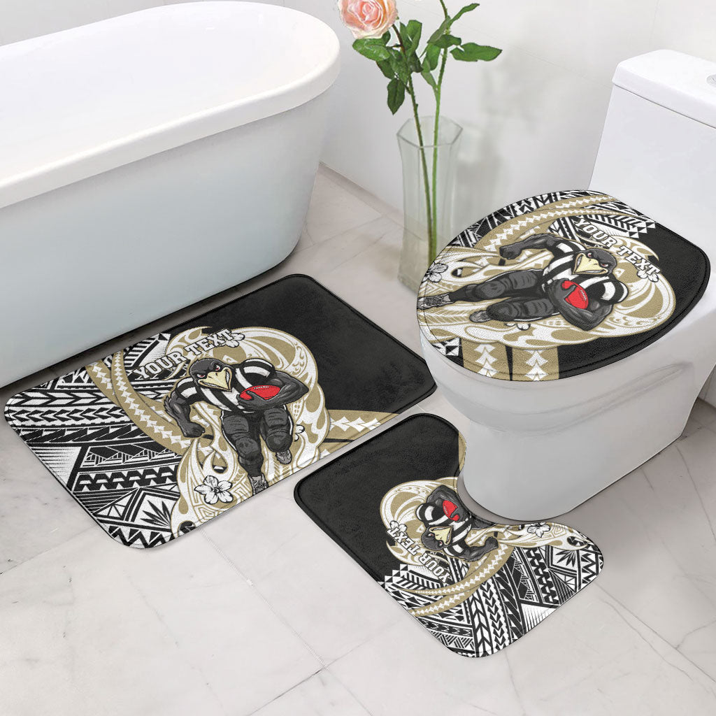 Personalized Collingwood Magpies Bathroom Set Polynesian Tribal Magpie Mascot With Hibiscus Floral Art
