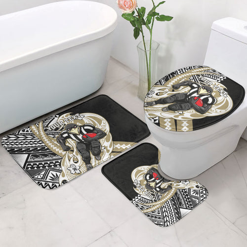 Personalized Collingwood Magpies Bathroom Set Polynesian Tribal Magpie Mascot With Hibiscus Floral Art