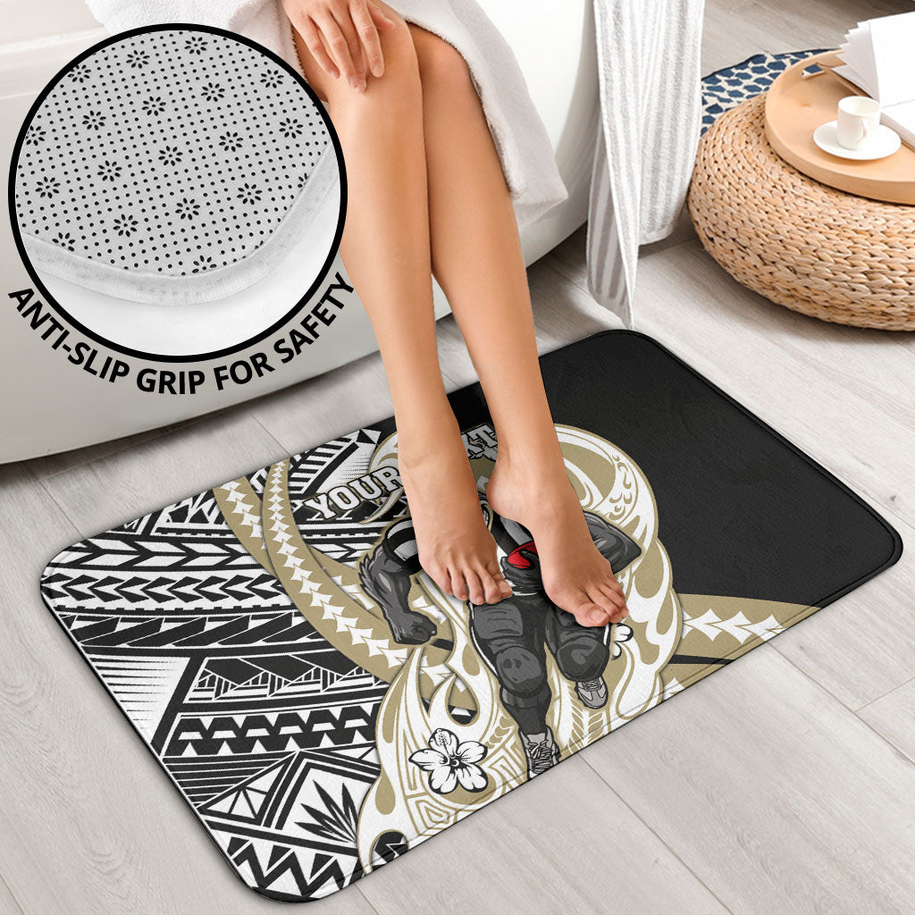 Personalized Collingwood Magpies Bathroom Set Polynesian Tribal Magpie Mascot With Hibiscus Floral Art
