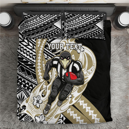 Personalized Collingwood Magpies Bedding Set Polynesian Tribal Magpie Mascot With Hibiscus Floral Art