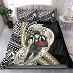 Personalized Collingwood Magpies Bedding Set Polynesian Tribal Magpie Mascot With Hibiscus Floral Art