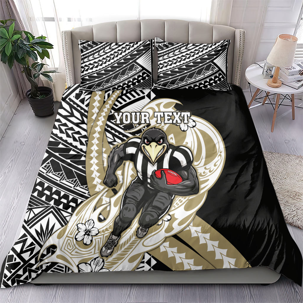 Personalized Collingwood Magpies Bedding Set Polynesian Tribal Magpie Mascot With Hibiscus Floral Art