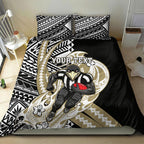Personalized Collingwood Magpies Bedding Set Polynesian Tribal Magpie Mascot With Hibiscus Floral Art