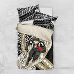 Personalized Collingwood Magpies Bedding Set Polynesian Tribal Magpie Mascot With Hibiscus Floral Art