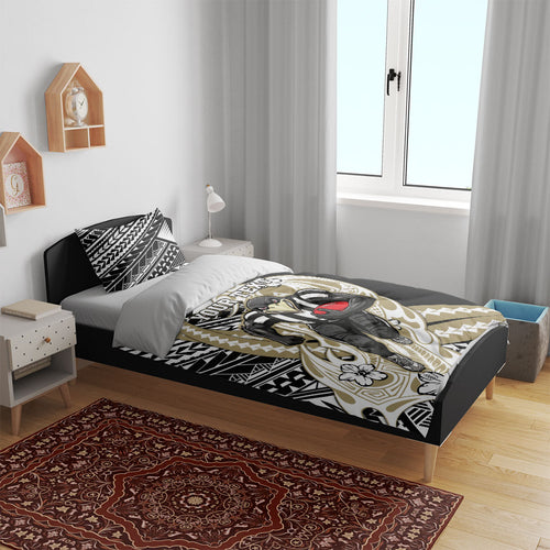 Personalized Collingwood Magpies Bedding Set Polynesian Tribal Magpie Mascot With Hibiscus Floral Art