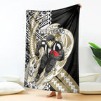 Personalized Collingwood Magpies Blanket Polynesian Tribal Magpie Mascot With Hibiscus Floral Art