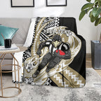 Personalized Collingwood Magpies Blanket Polynesian Tribal Magpie Mascot With Hibiscus Floral Art