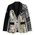 Personalized Collingwood Magpies Blazer Polynesian Tribal Magpie Mascot With Hibiscus Floral Art