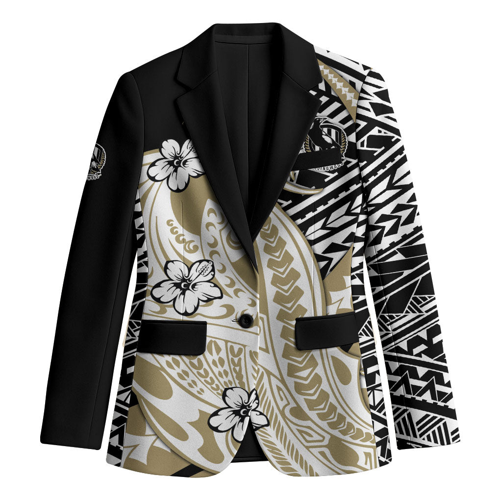 Personalized Collingwood Magpies Blazer Polynesian Tribal Magpie Mascot With Hibiscus Floral Art