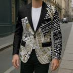 Personalized Collingwood Magpies Blazer Polynesian Tribal Magpie Mascot With Hibiscus Floral Art