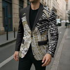 Personalized Collingwood Magpies Blazer Polynesian Tribal Magpie Mascot With Hibiscus Floral Art
