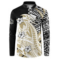 Personalized Collingwood Magpies Button Sweatshirt Polynesian Tribal Magpie Mascot With Hibiscus Floral Art