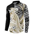 Personalized Collingwood Magpies Button Sweatshirt Polynesian Tribal Magpie Mascot With Hibiscus Floral Art
