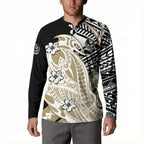 Personalized Collingwood Magpies Button Sweatshirt Polynesian Tribal Magpie Mascot With Hibiscus Floral Art
