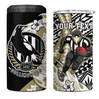 Personalized Collingwood Magpies 4 in 1 Can Cooler Tumbler Polynesian Tribal Magpie Mascot With Hibiscus Floral Art