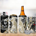 Personalized Collingwood Magpies 4 in 1 Can Cooler Tumbler Polynesian Tribal Magpie Mascot With Hibiscus Floral Art