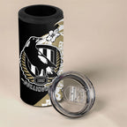 Personalized Collingwood Magpies 4 in 1 Can Cooler Tumbler Polynesian Tribal Magpie Mascot With Hibiscus Floral Art