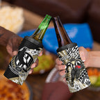Personalized Collingwood Magpies 4 in 1 Can Cooler Tumbler Polynesian Tribal Magpie Mascot With Hibiscus Floral Art