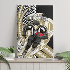 Personalized Collingwood Magpies Canvas Wall Art Polynesian Tribal Magpie Mascot With Hibiscus Floral Art