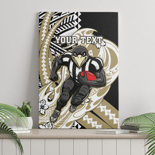 Personalized Collingwood Magpies Canvas Wall Art Polynesian Tribal Magpie Mascot With Hibiscus Floral Art
