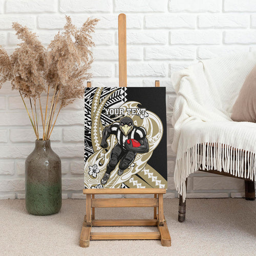 Personalized Collingwood Magpies Canvas Wall Art Polynesian Tribal Magpie Mascot With Hibiscus Floral Art