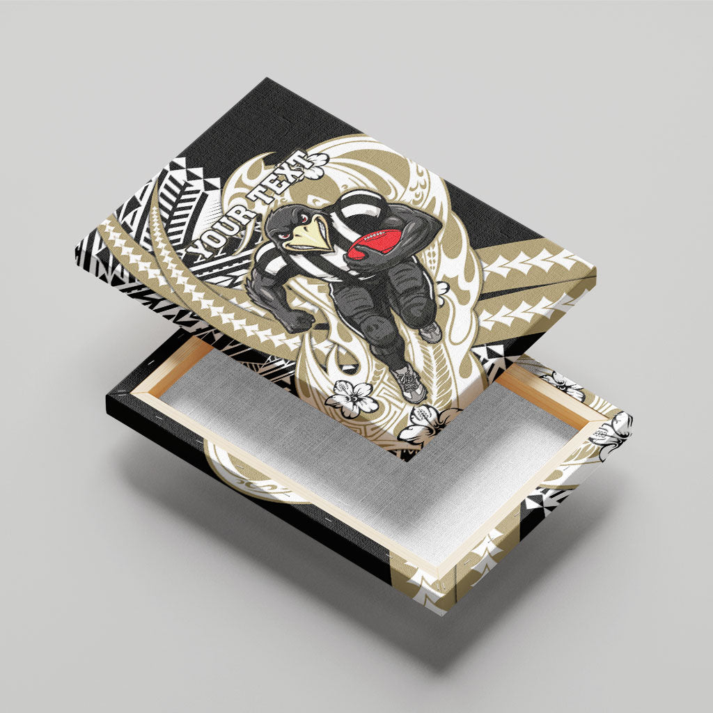 Personalized Collingwood Magpies Canvas Wall Art Polynesian Tribal Magpie Mascot With Hibiscus Floral Art