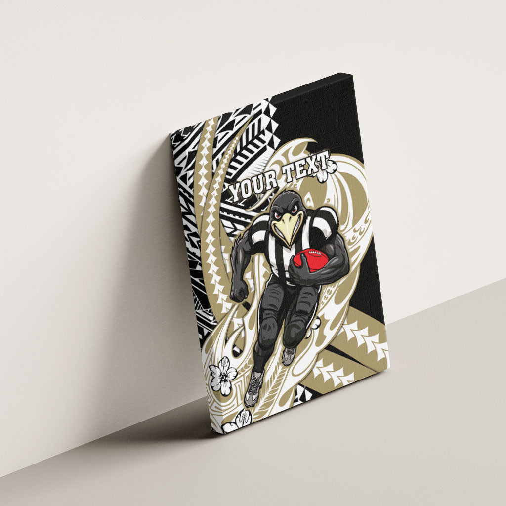 Personalized Collingwood Magpies Canvas Wall Art Polynesian Tribal Magpie Mascot With Hibiscus Floral Art