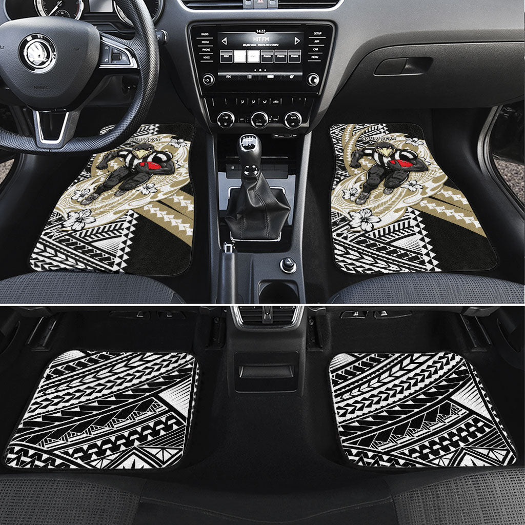 Personalized Collingwood Magpies Car Mats Polynesian Tribal Magpie Mascot With Hibiscus Floral Art