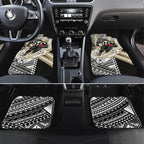 Personalized Collingwood Magpies Car Mats Polynesian Tribal Magpie Mascot With Hibiscus Floral Art