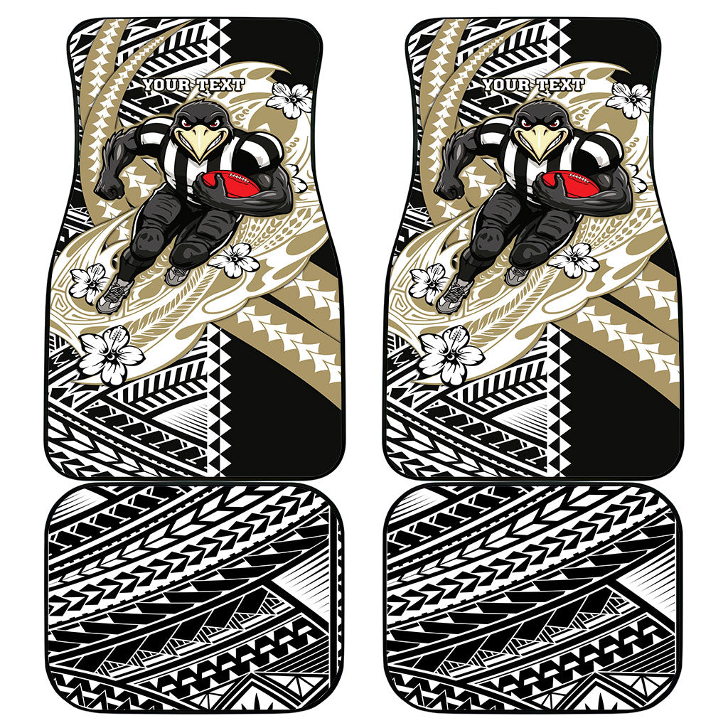 Personalized Collingwood Magpies Car Mats Polynesian Tribal Magpie Mascot With Hibiscus Floral Art