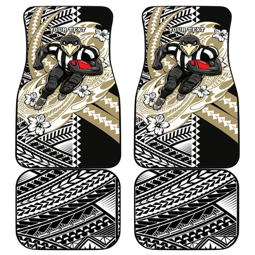 Personalized Collingwood Magpies Car Mats Polynesian Tribal Magpie Mascot With Hibiscus Floral Art