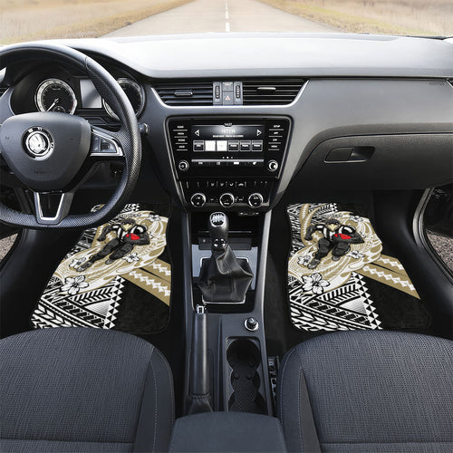 Personalized Collingwood Magpies Car Mats Polynesian Tribal Magpie Mascot With Hibiscus Floral Art